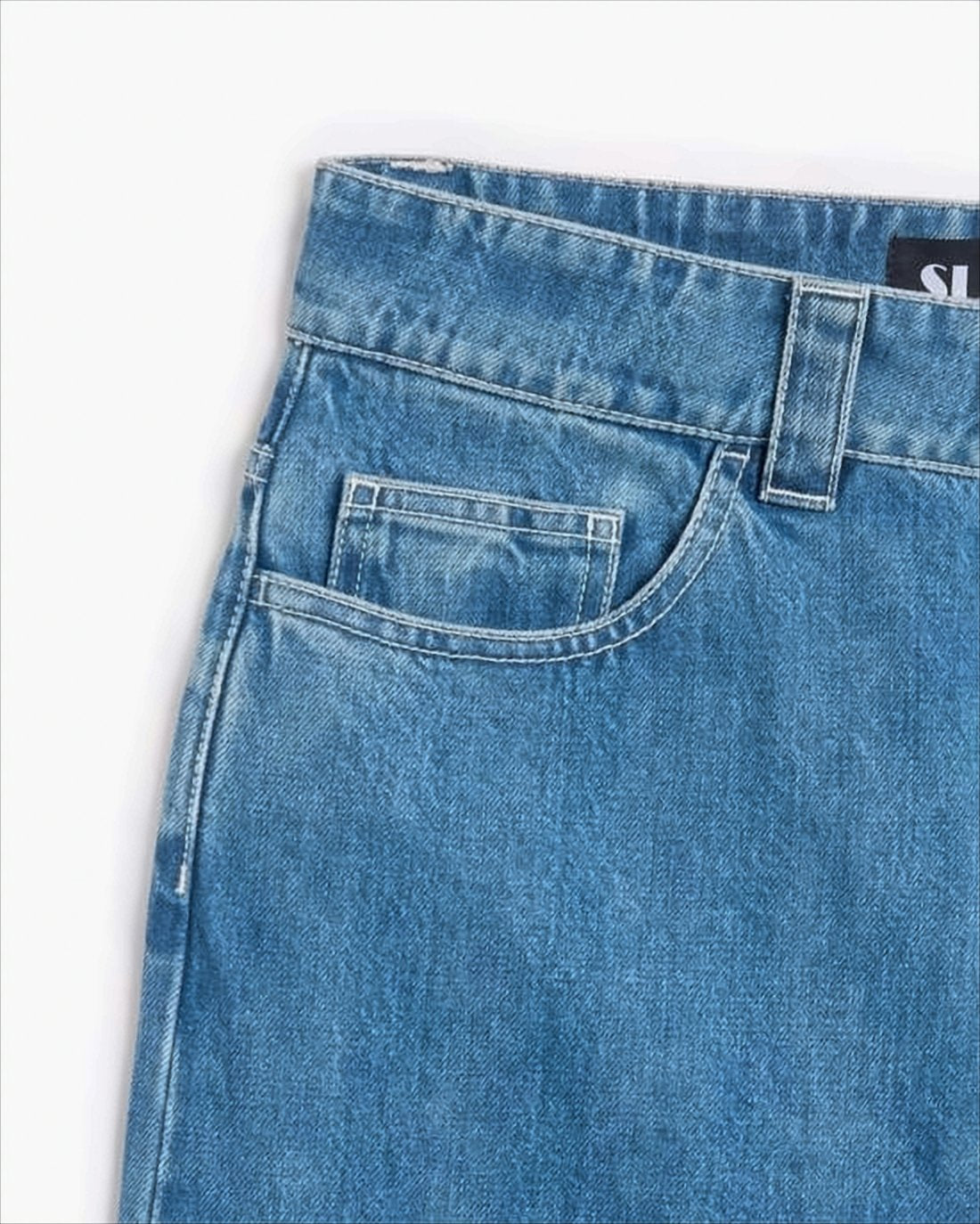 Mid-Blue Straight-Leg Denim Pants