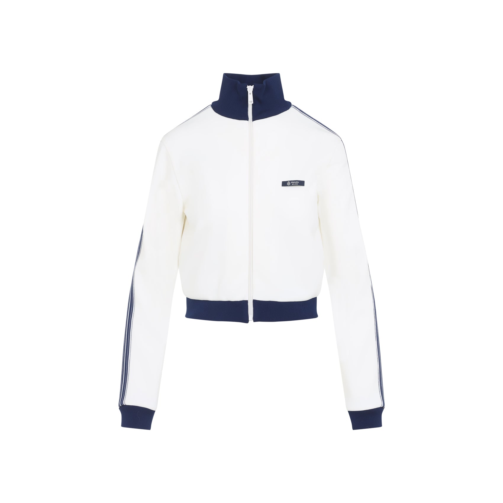 Cropped Polyester Jacket with High Ribbed Collar