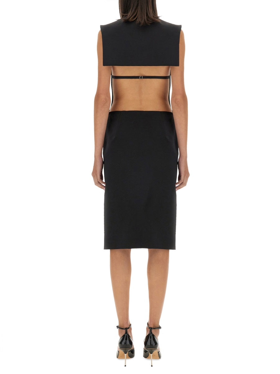 Structured Black Midi Dress With High Neckline