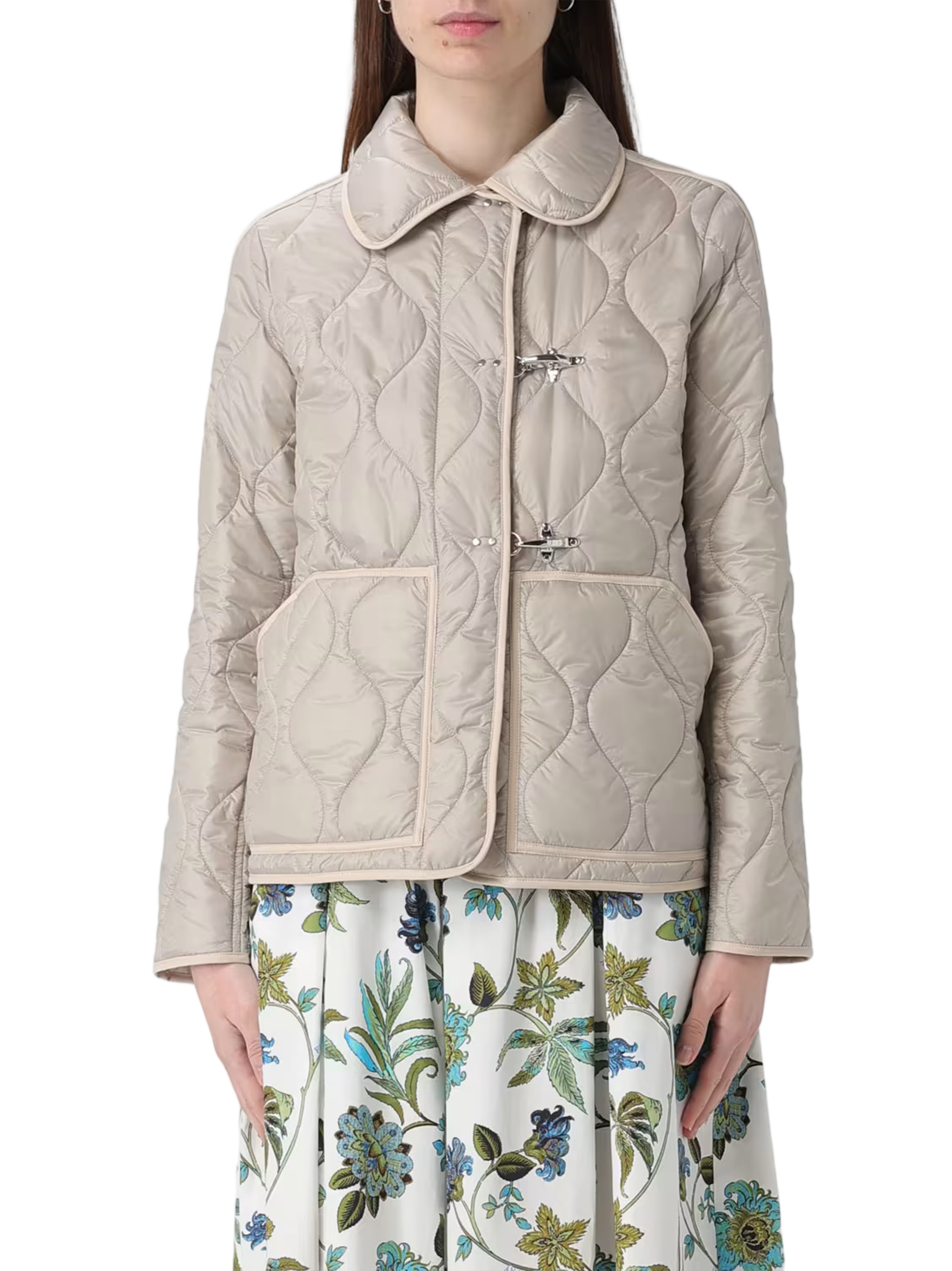 Quilted Neutral Wave Stitched Toggle Jacket