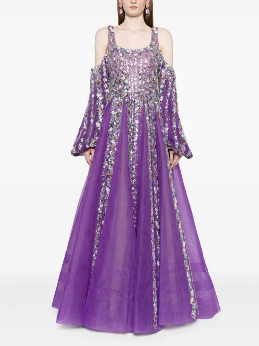 Off-Shoulder Beaded Dress With Shoulder Straps