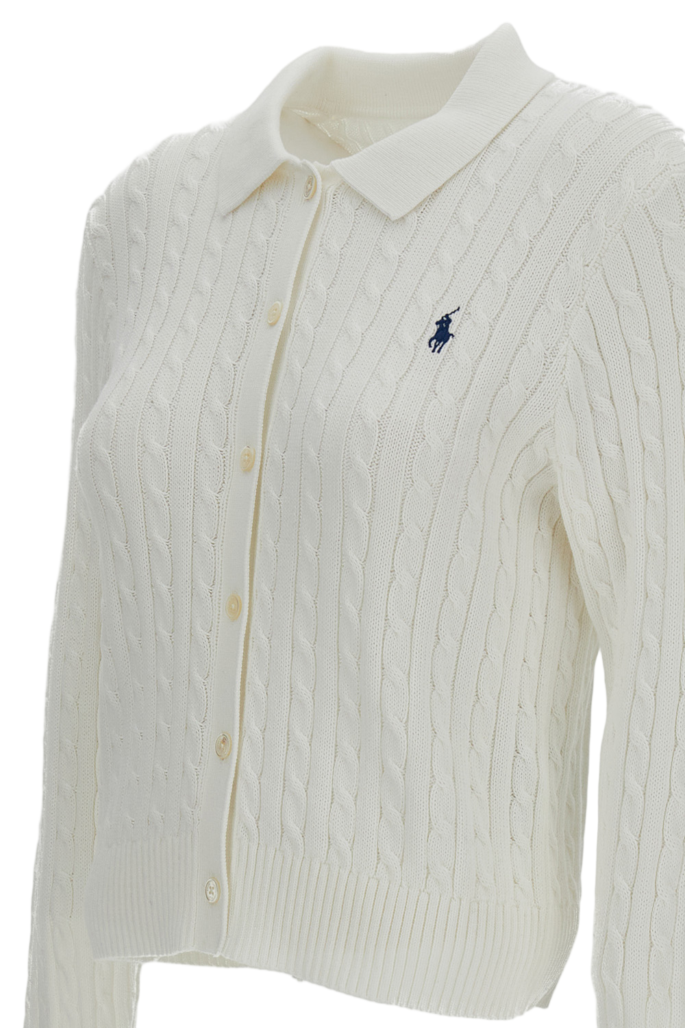 Cable-Knit Cotton Cardigan with Polo Collar