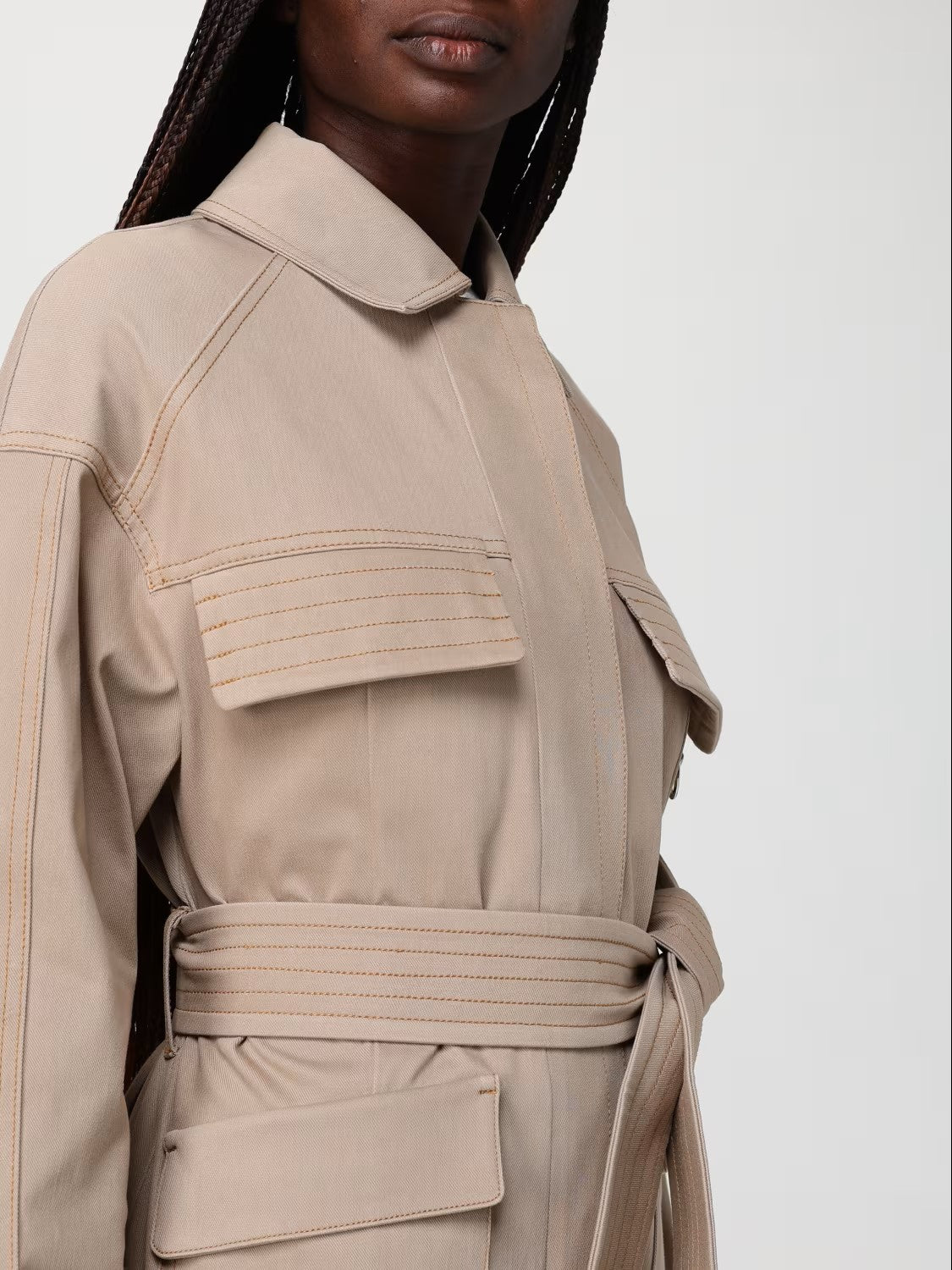 Structured Beige Jacket with Belted Waist