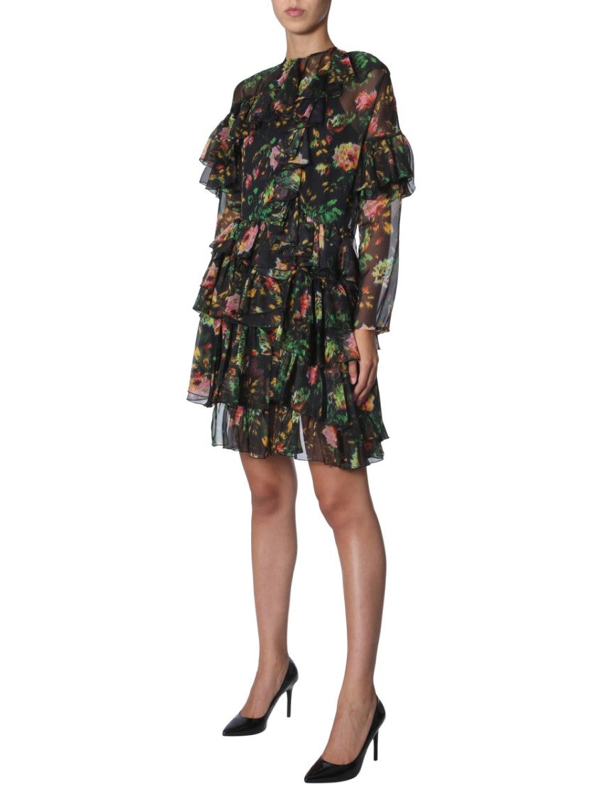 Asymmetrical Layered Ruffled Mini Dress