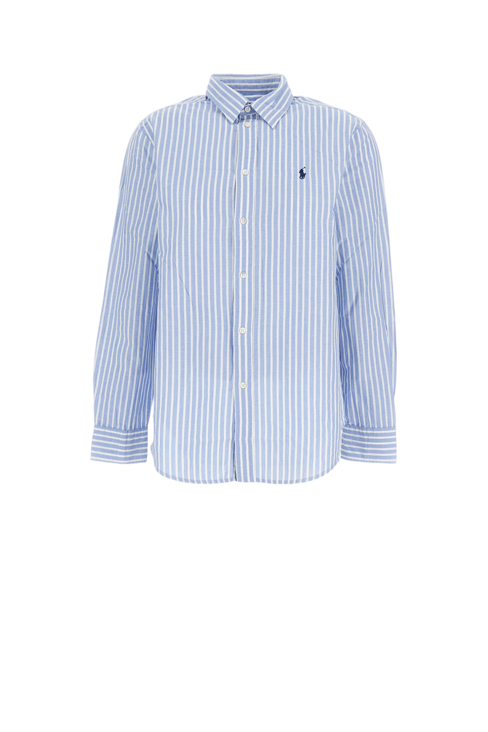 Vertical Striped Button-Up Shirt With Iconic Logo