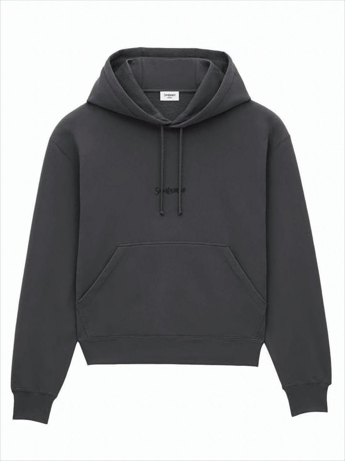 Cropped Grey Hoodie with Drawstring and Tonal Embroidery