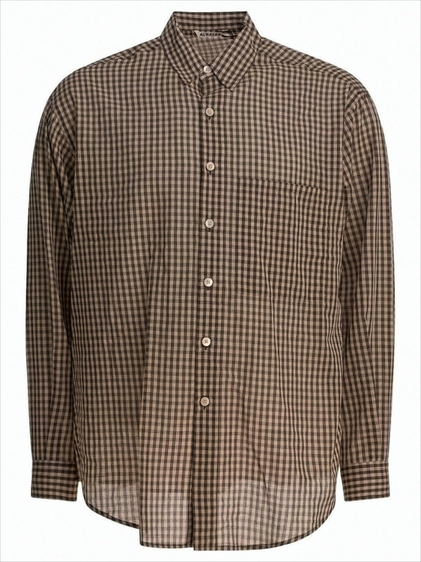 Brown Gingham Check Long Sleeve Shirt