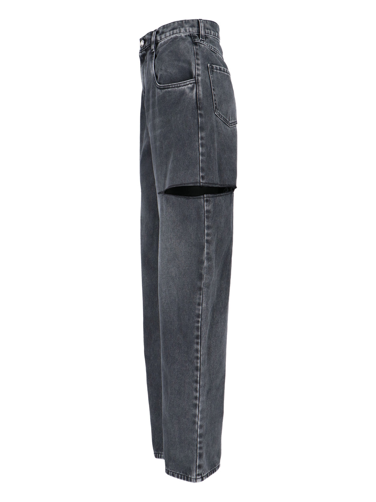 High-Waisted Black Denim Cut-Out Jeans