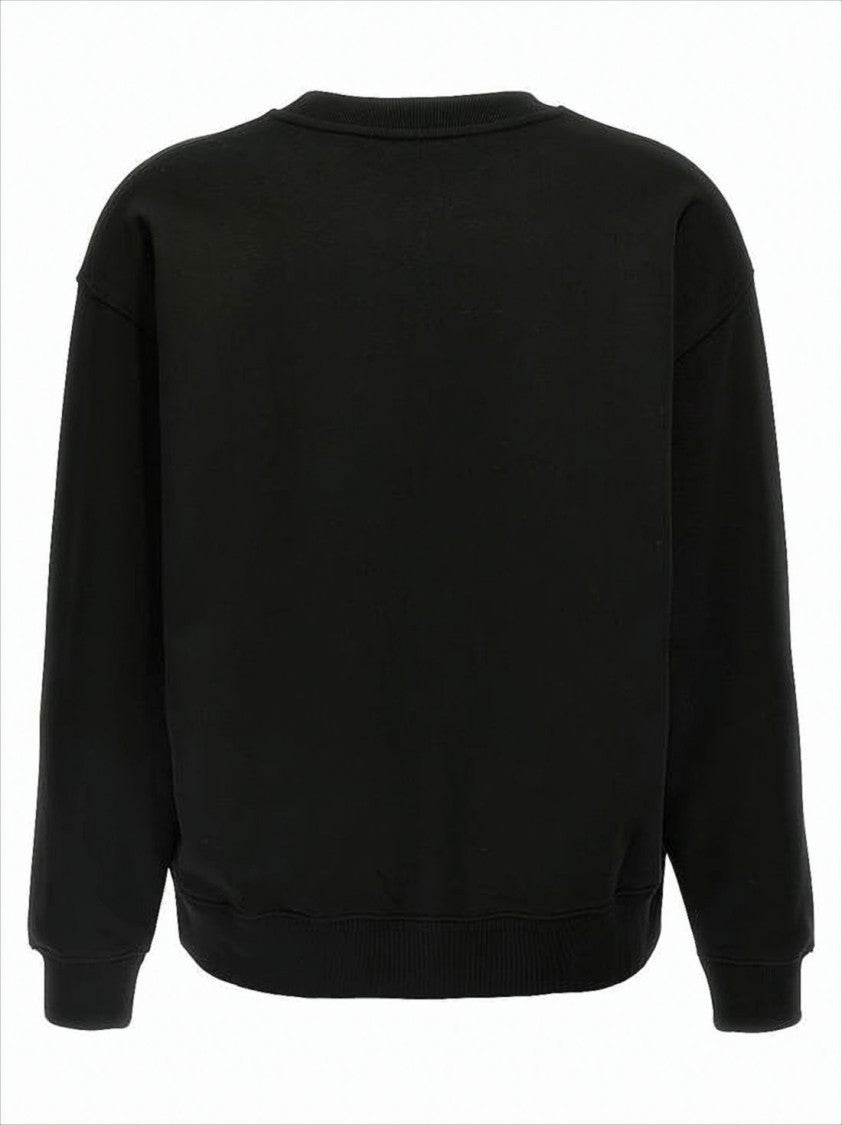 Relaxed Fit Black Cotton Long-Sleeve Sweatshirt With Embroidered Logo