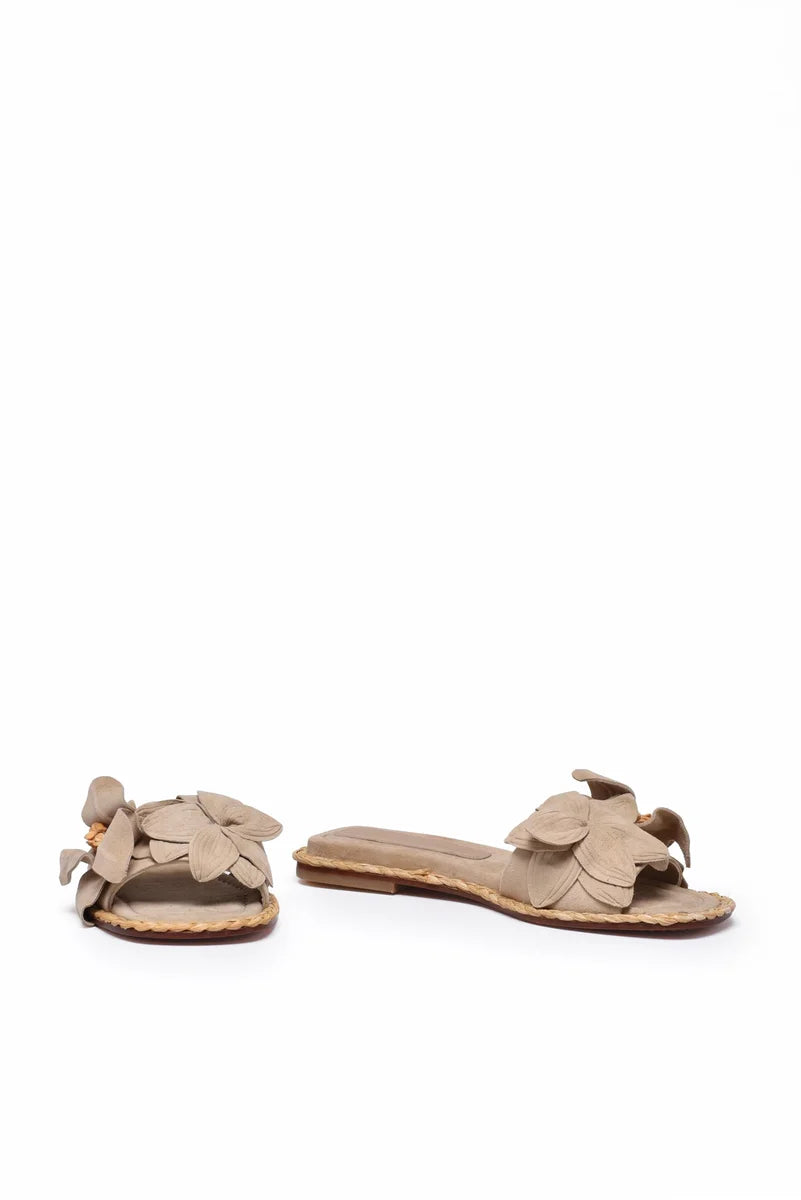 Suede Slide Sandals - Beige