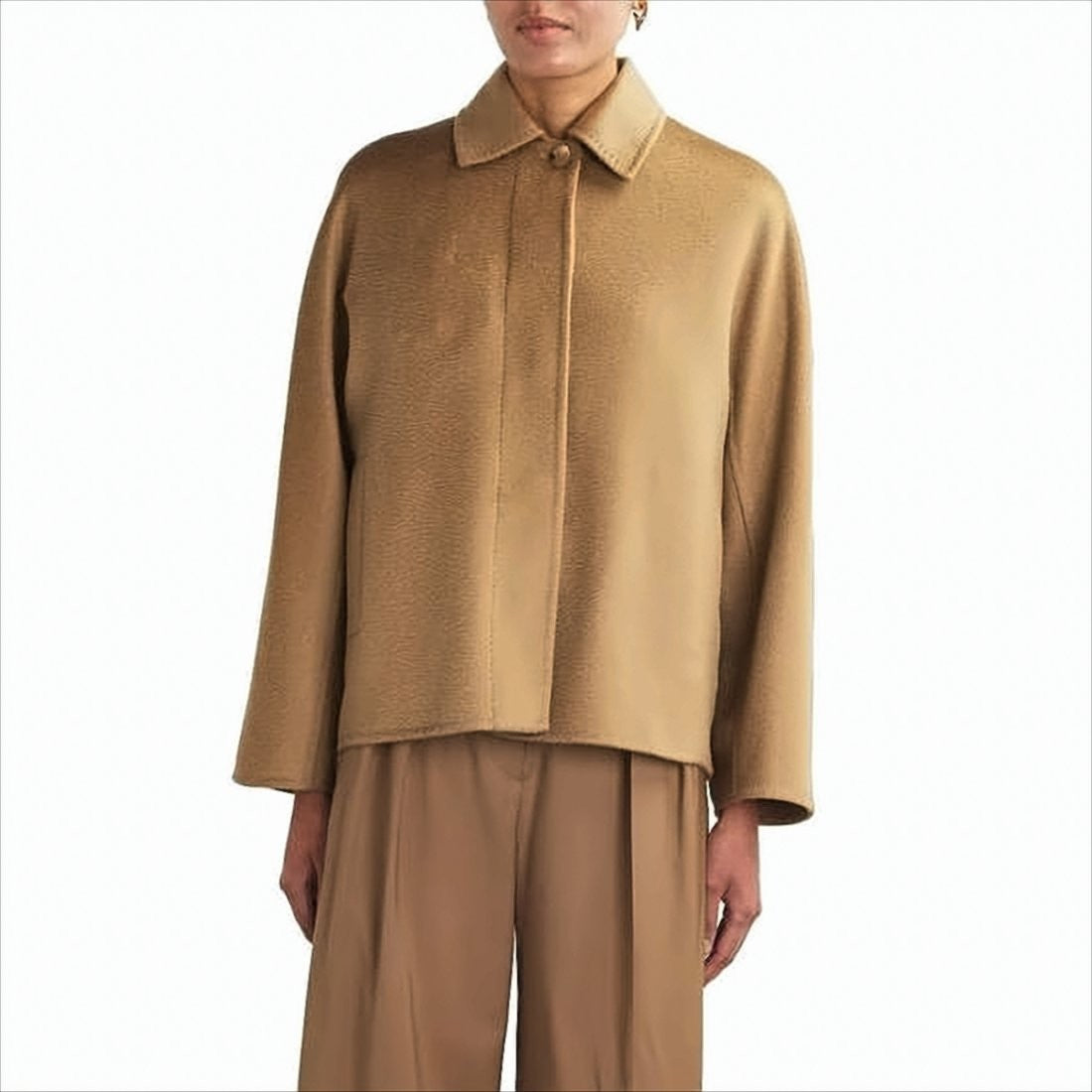 Boxy Silhouette Cashmere Jacket with Concealed Placket