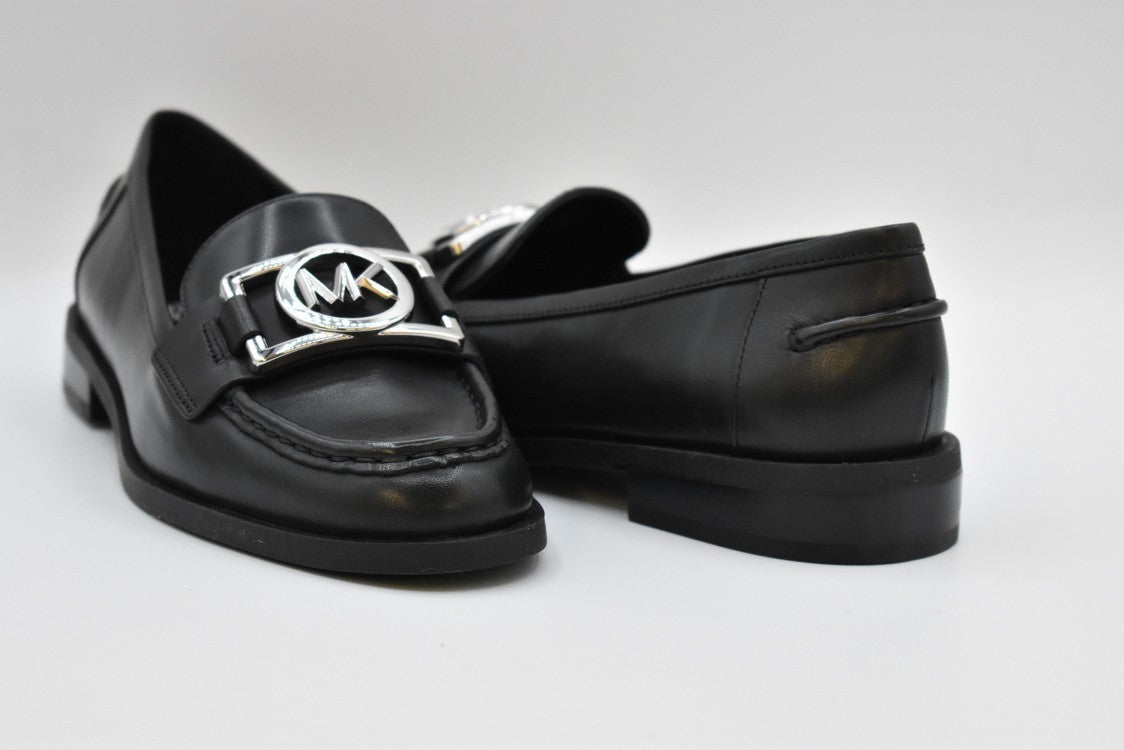 Lace-Up Black Leather Flats With Silver Hardware