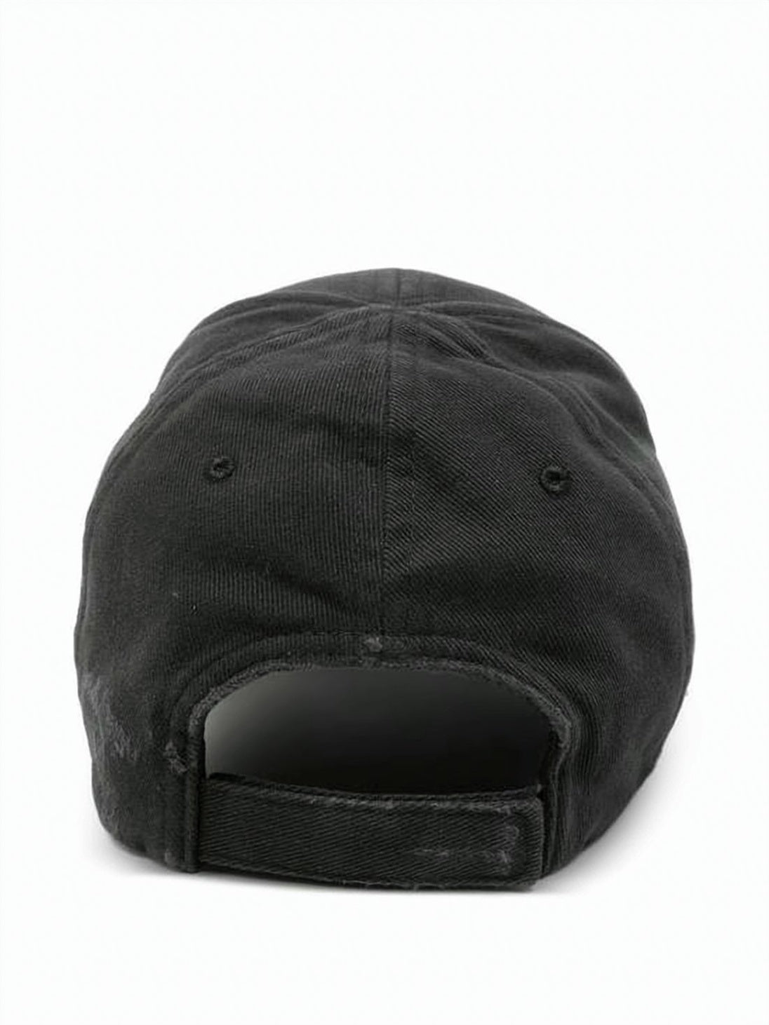 Distressed Black Cotton Baseball Cap with Painted Logo