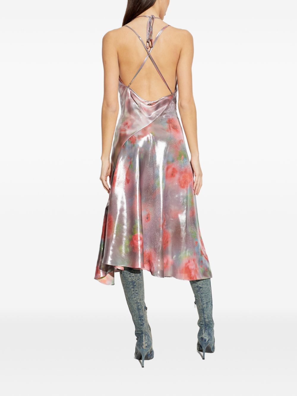 Pink Floral Print Midi Dress