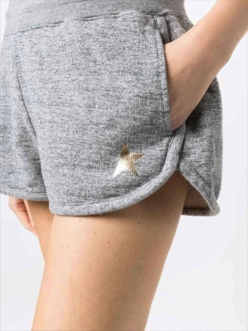 Heathered Grey Shorts with Elastic Waistband and Metallic Detail