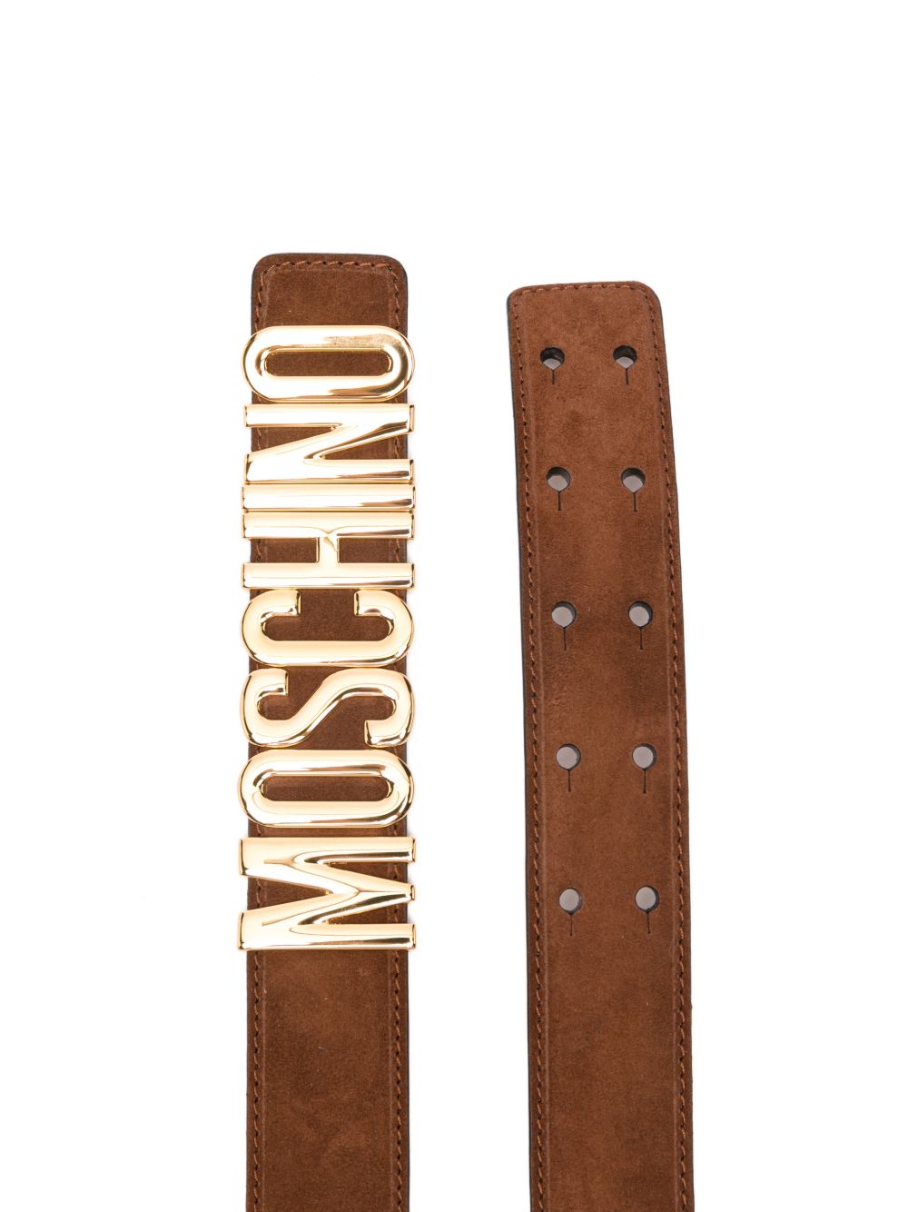 Suede-Textured Brown Belt With Gold-Tone Logo Buckle
