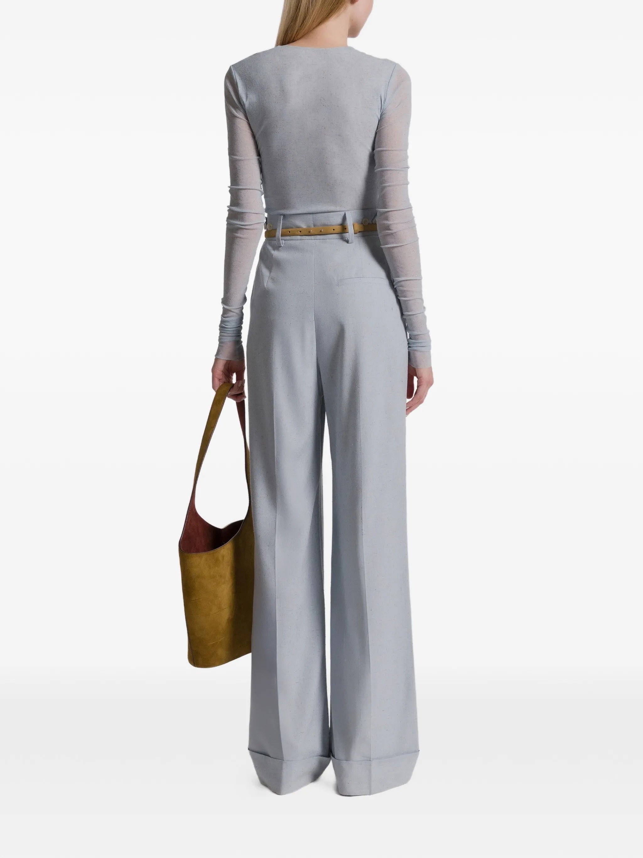 Blue Pantalone High-Waisted Wide-Leg Viscose Trousers