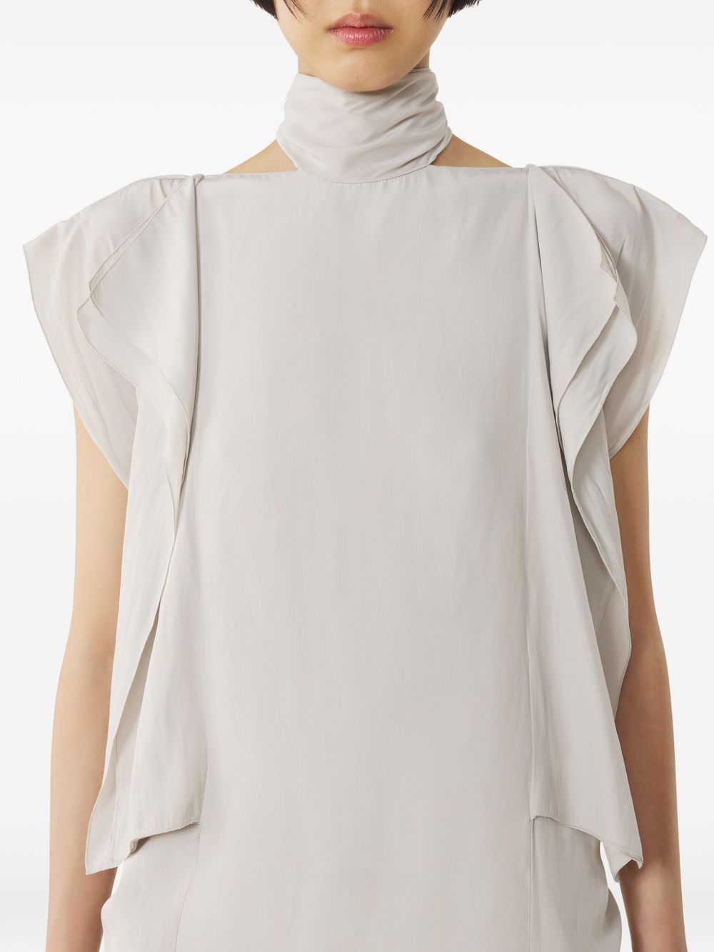 Off-White High-Neck Ruffled Sleeveless Top
