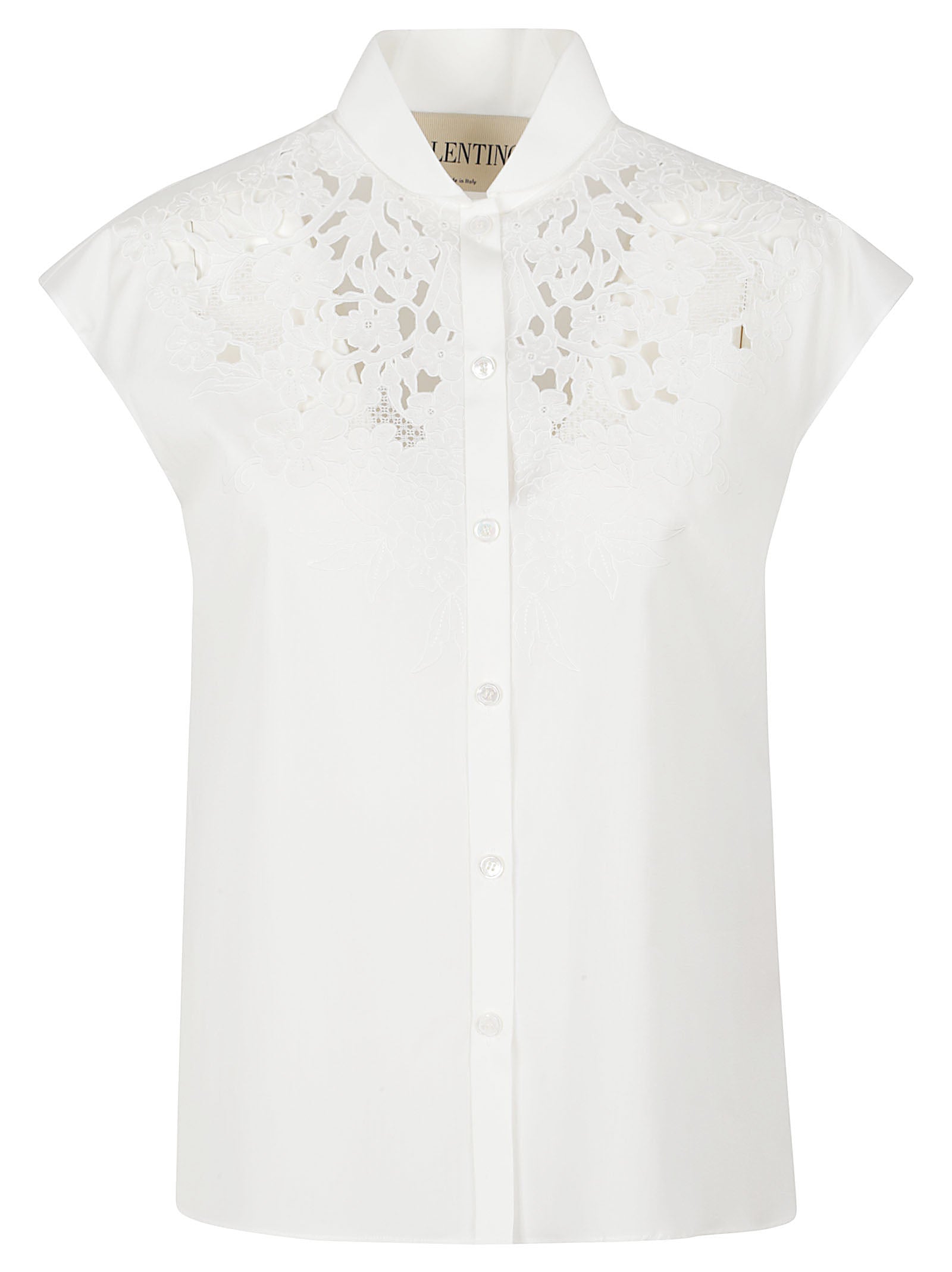 Cotton Poplin Shirt With Guipure Lace Embroidery