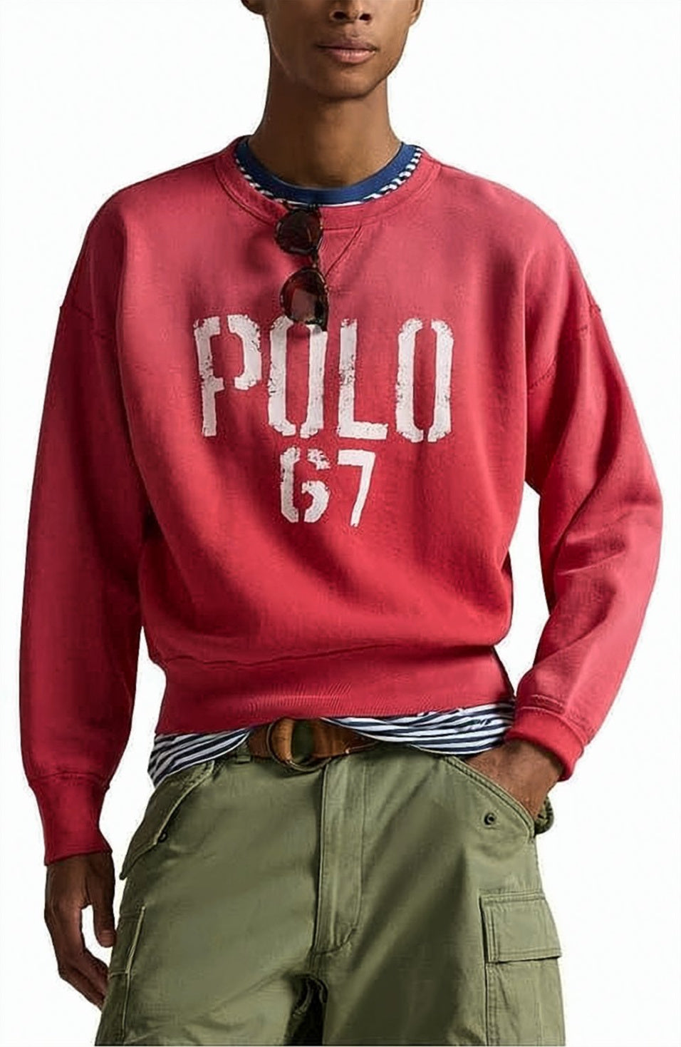 Distressed Print Sweatshirt with Ribbed Details