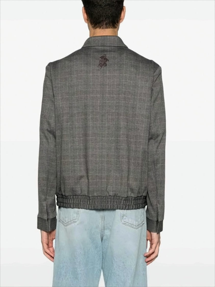 Grey Checkered Casual Jacket with Structured Collar by Hugo Boss