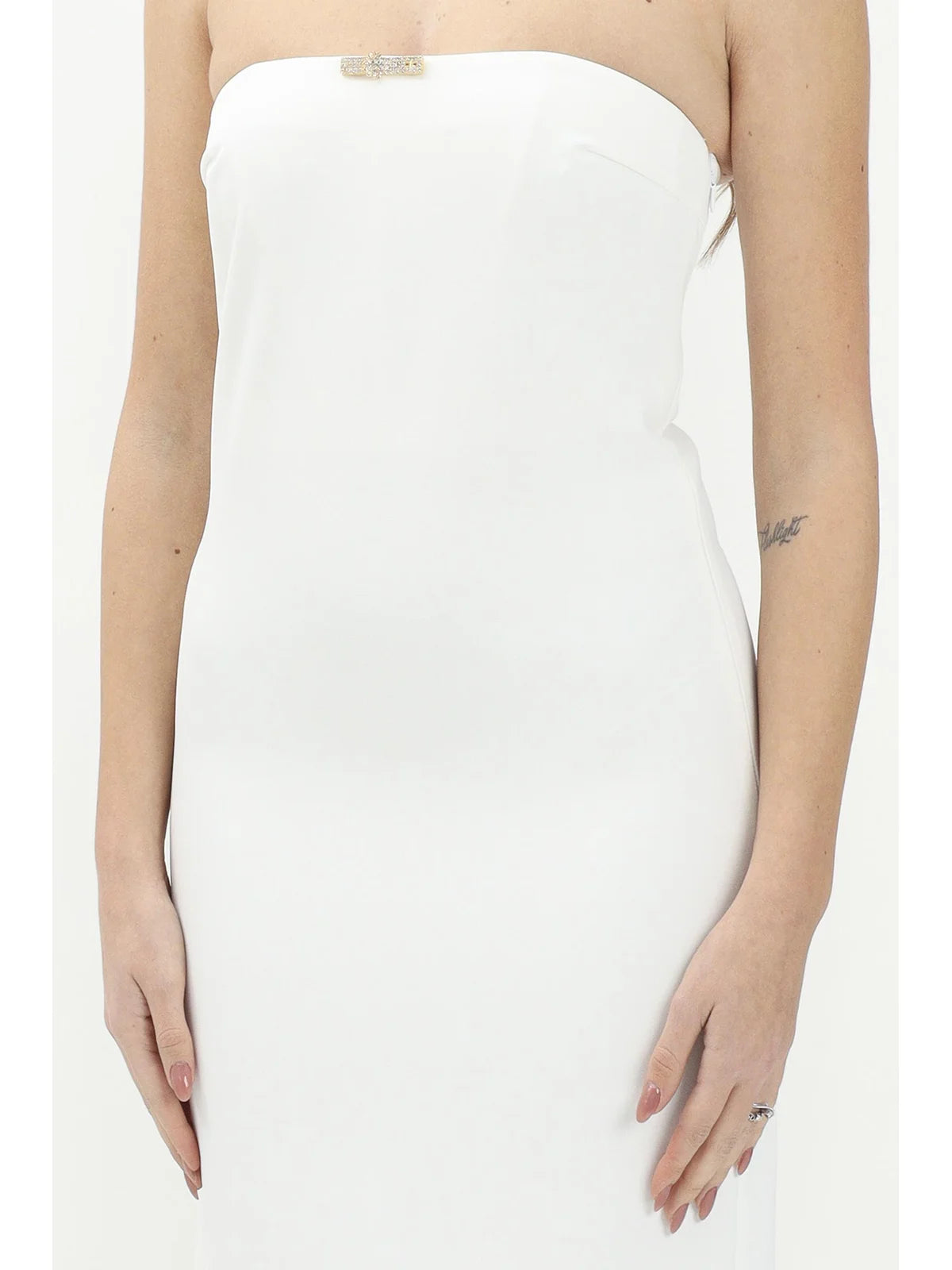 White Polyester Elastane Long Dress