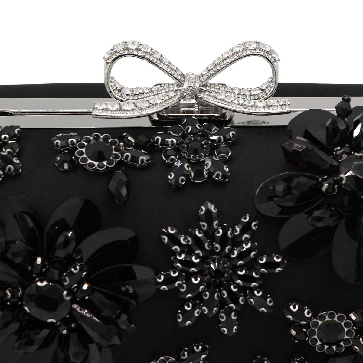 Rounded Rectangular Clutch Bag with Floral Embellishments
