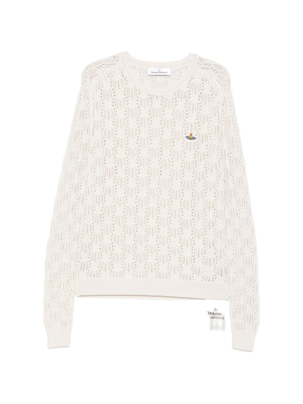 White Openwork Knit Orb Round Sweater