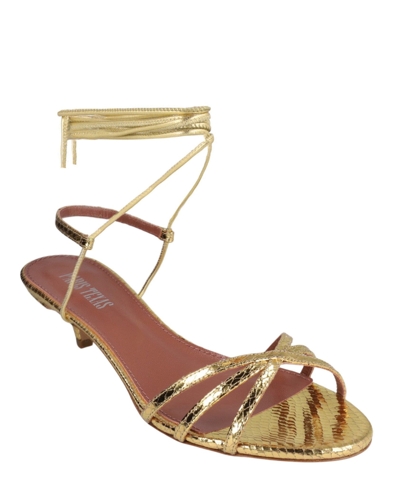 Linda Metallic Python Print Lace-Up Sandals