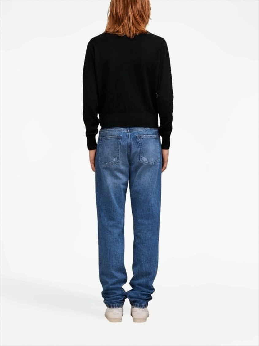 Fitted Black Merino Wool Sweater with Heart Logo