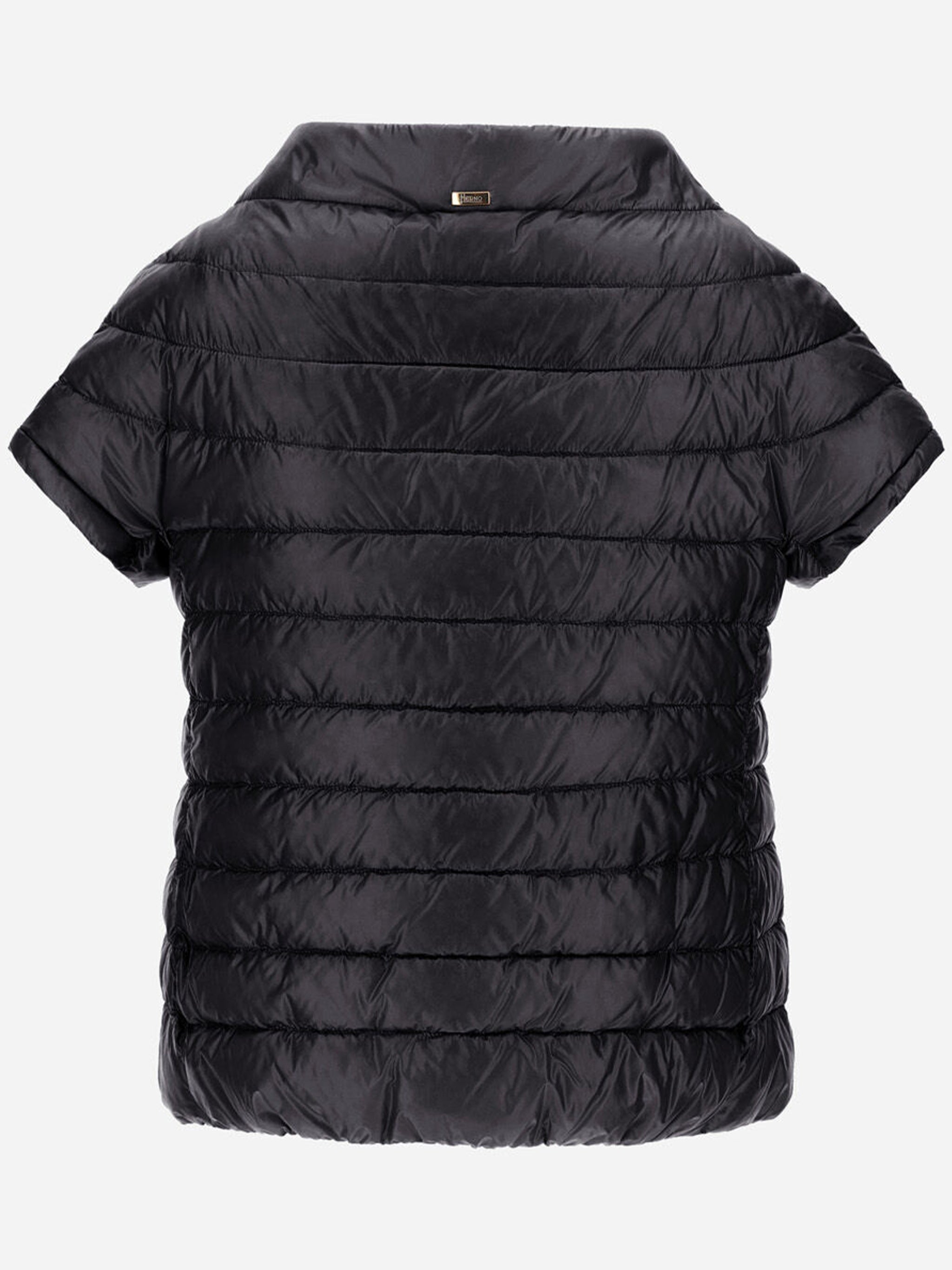 Black Piumino Short-Sleeved Puffer Nylon Cape