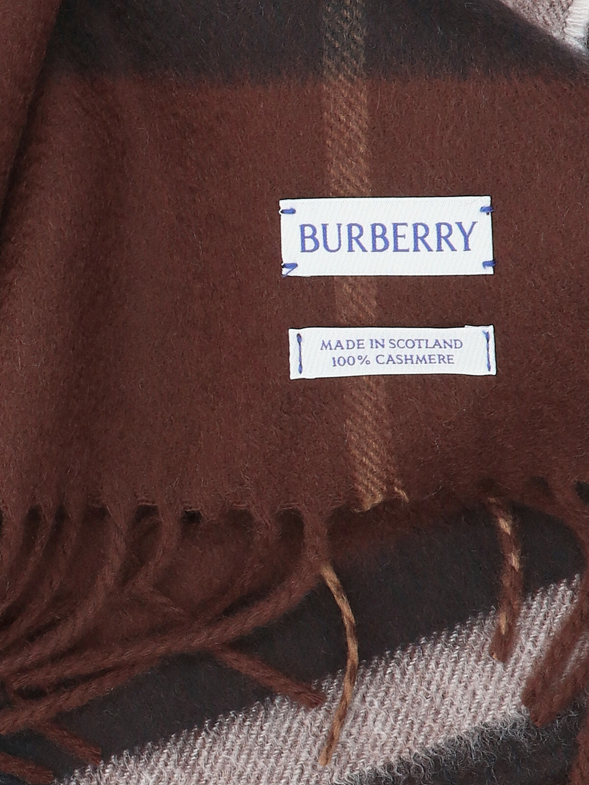 "Check" Scarf, In Brown Brushed Cashmere