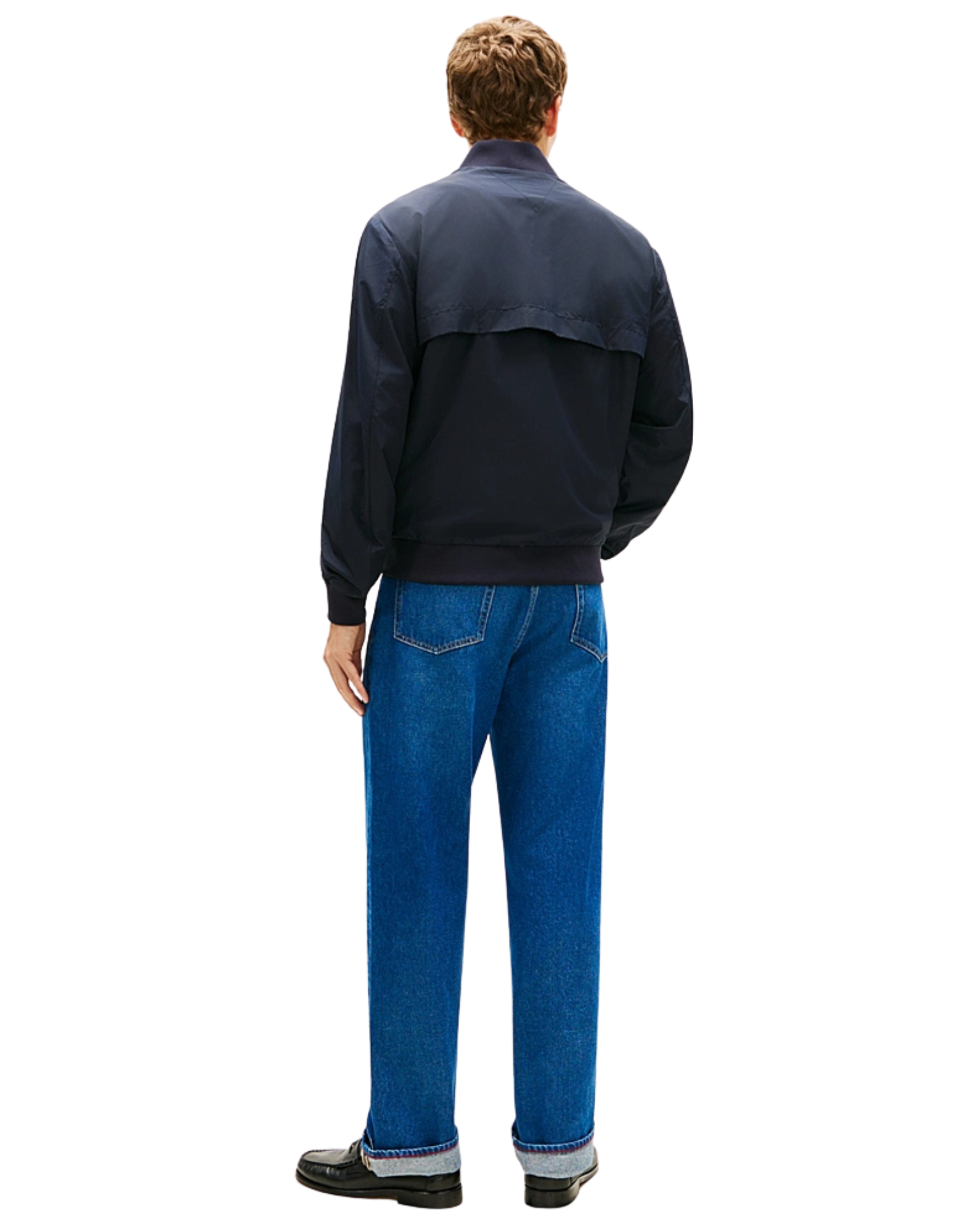 Water-Resistant Navy Bomber Jacket With Baseball Collar And Storm Flap