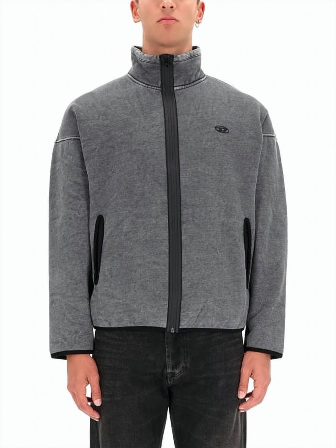 Boxy Grey Jacket with Textured Patch