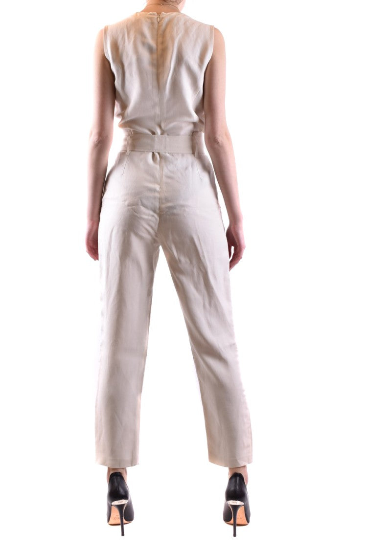 Sleeveless White Jumpsuit With Deep V-Neck