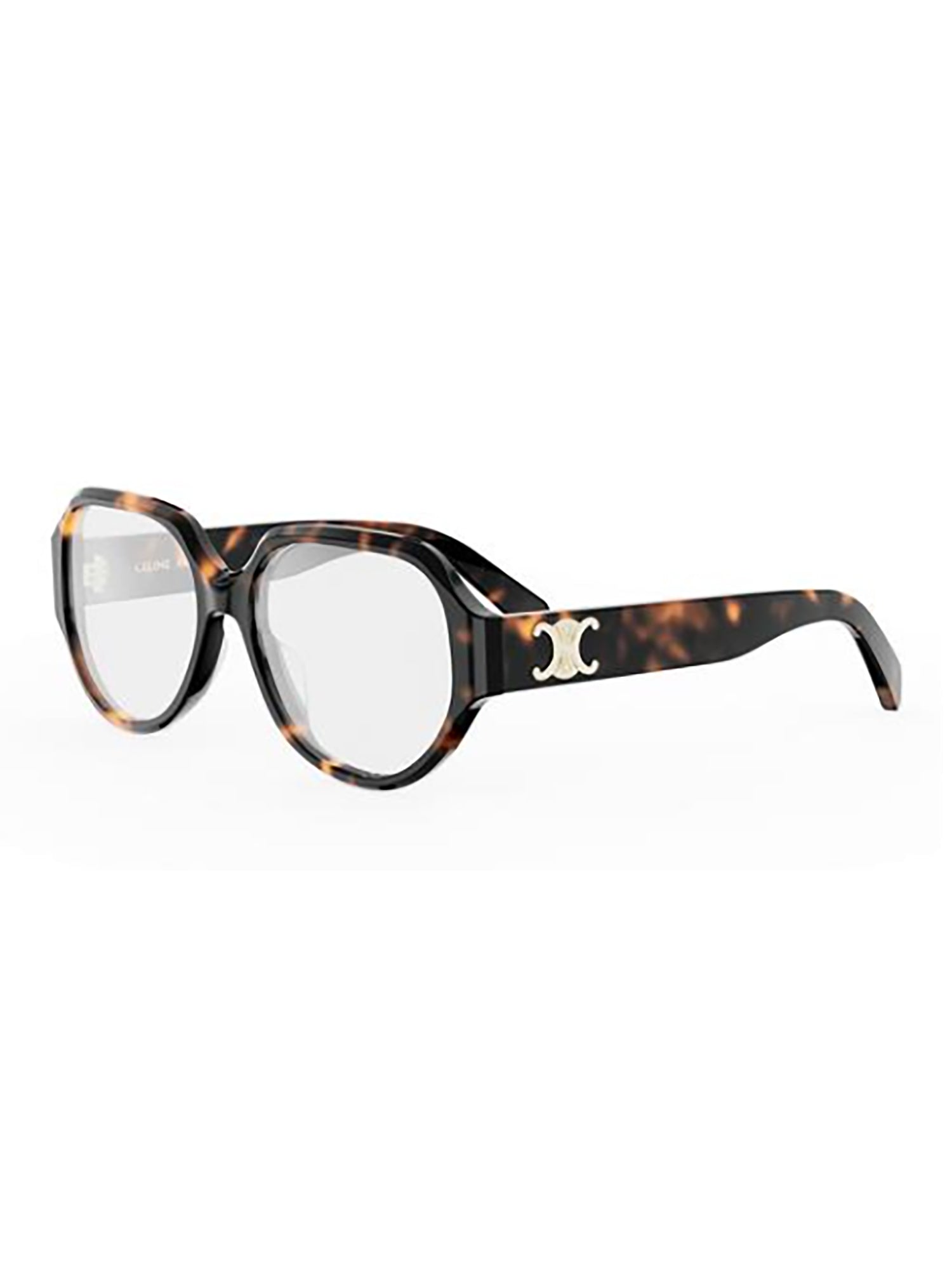 Oval Optical Frames with Tortoiseshell Pattern and Gold Logo