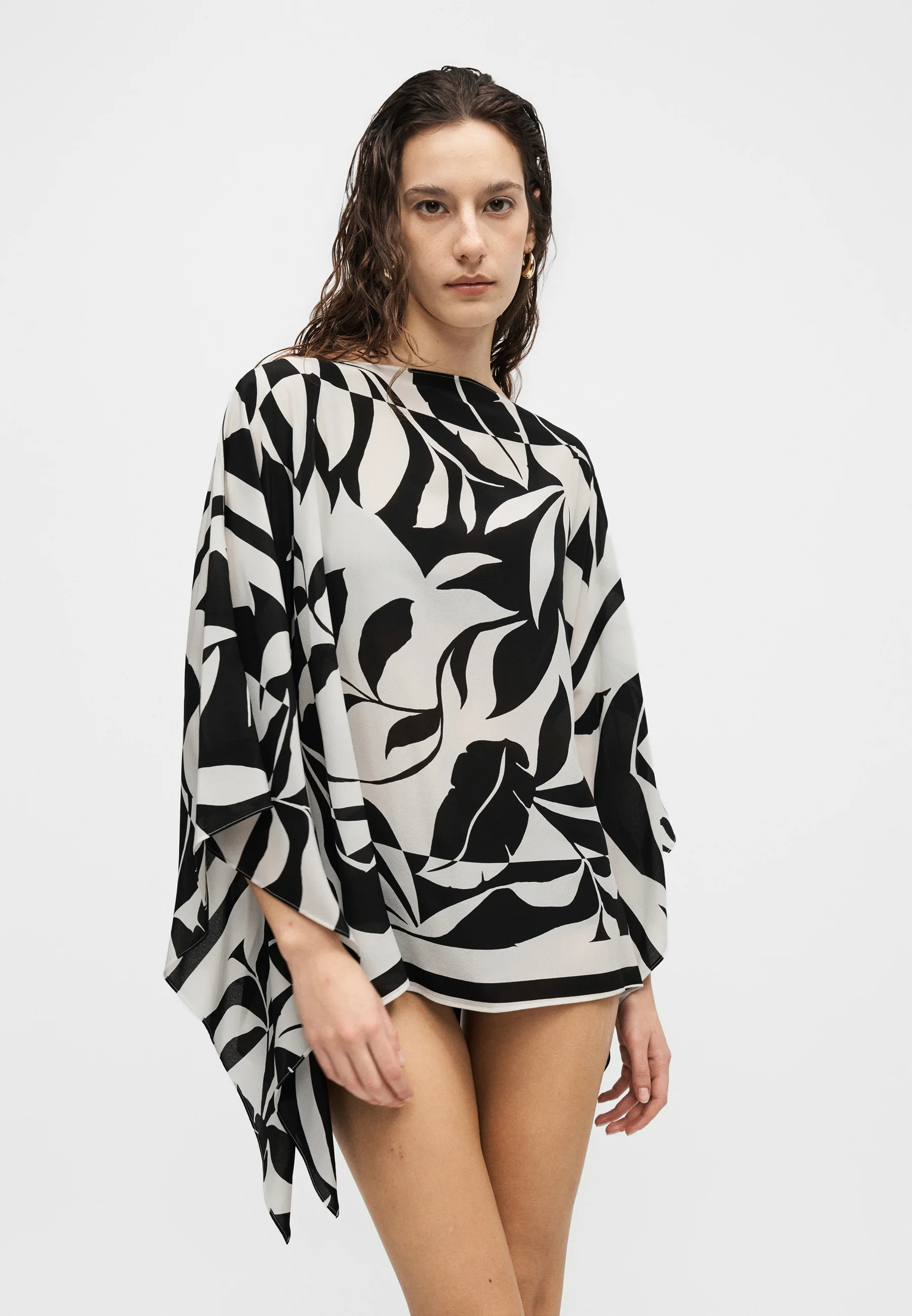 Asymmetrical Hem Tunic with Flowing Sleeves