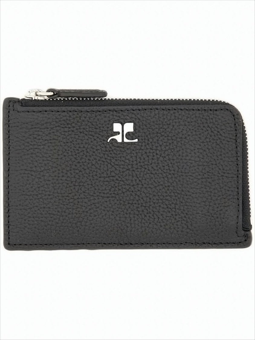 Textured Leather Card Wallet with Zip Closure