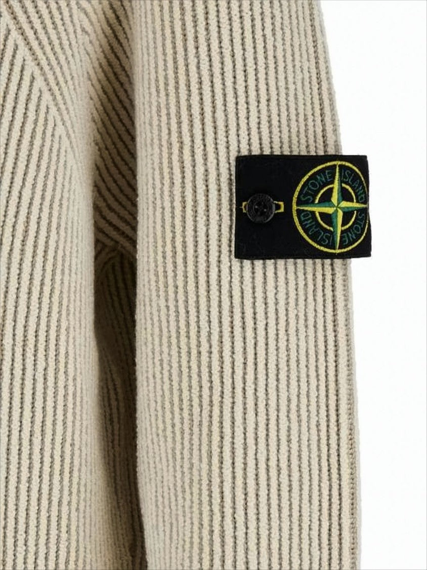 Ribbed Knit Sweater with Distinctive Sleeve Patch