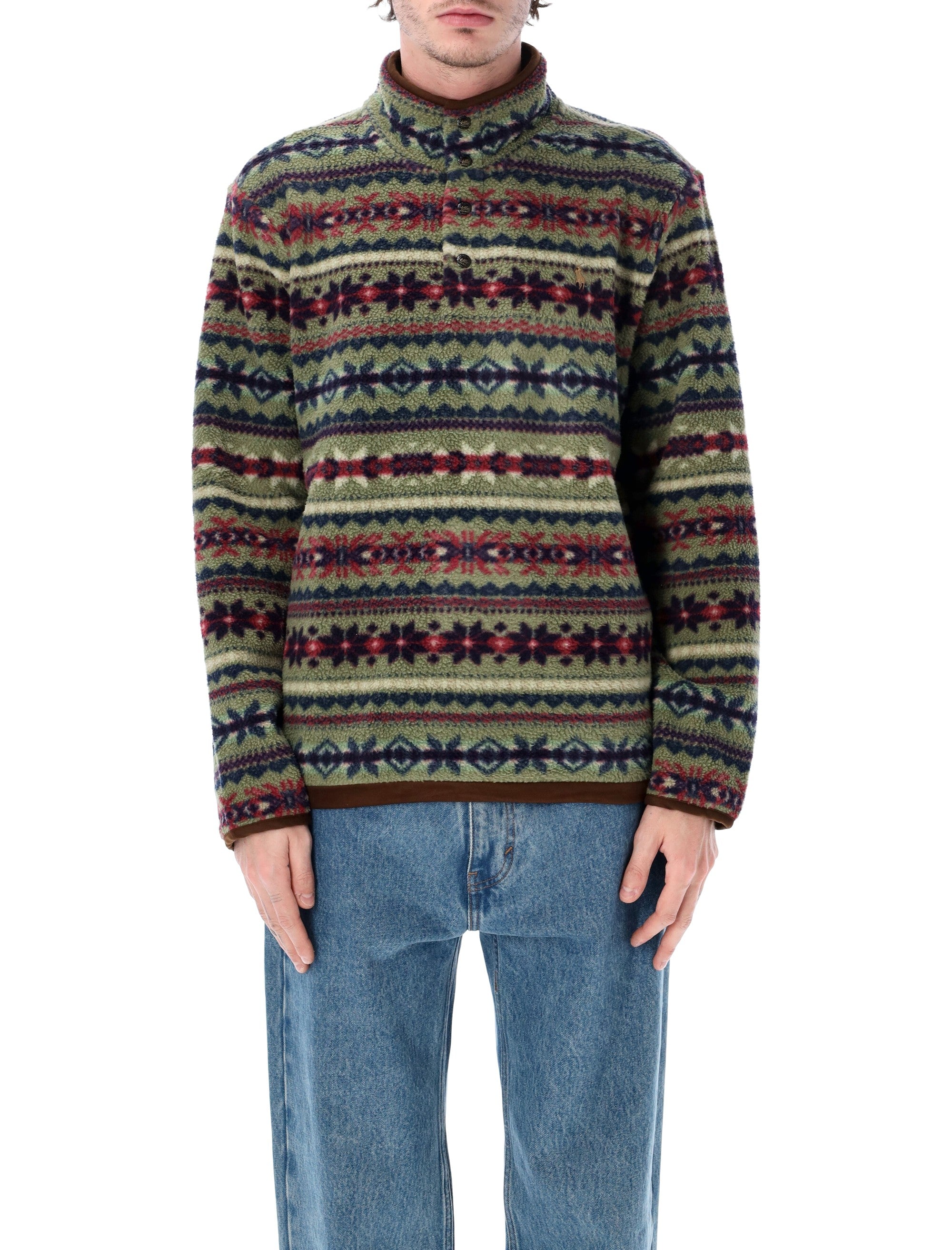Textured Fleece Pullover With Stand Collar