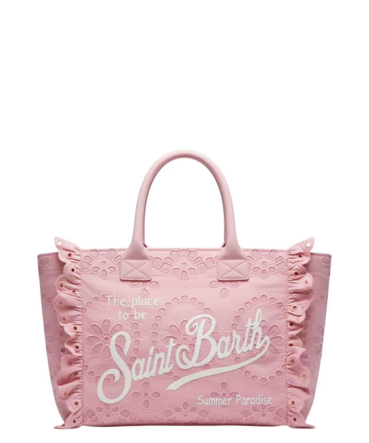 Intricate Eyelet Floral Tote Bag with Ruffled Edges