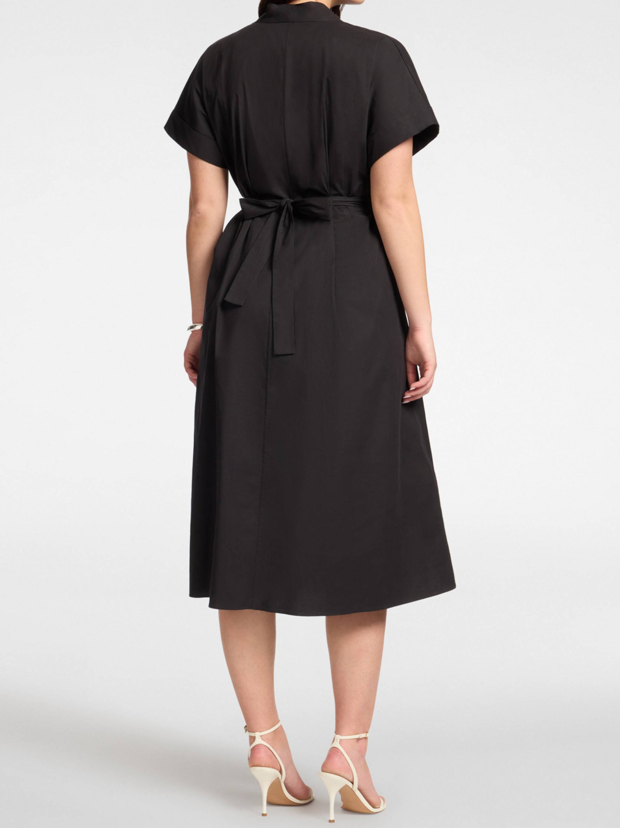 Knee-Length Black A-Line Wrap Dress