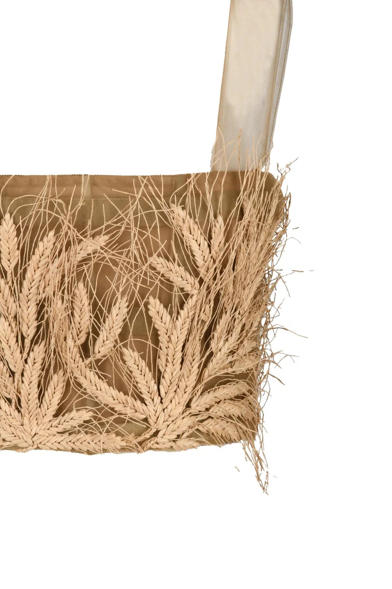 Raffia Top with Zip - Beige