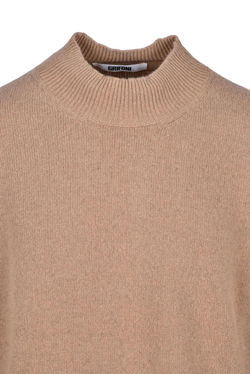 Volcano Neck Wool Sweater - Beige