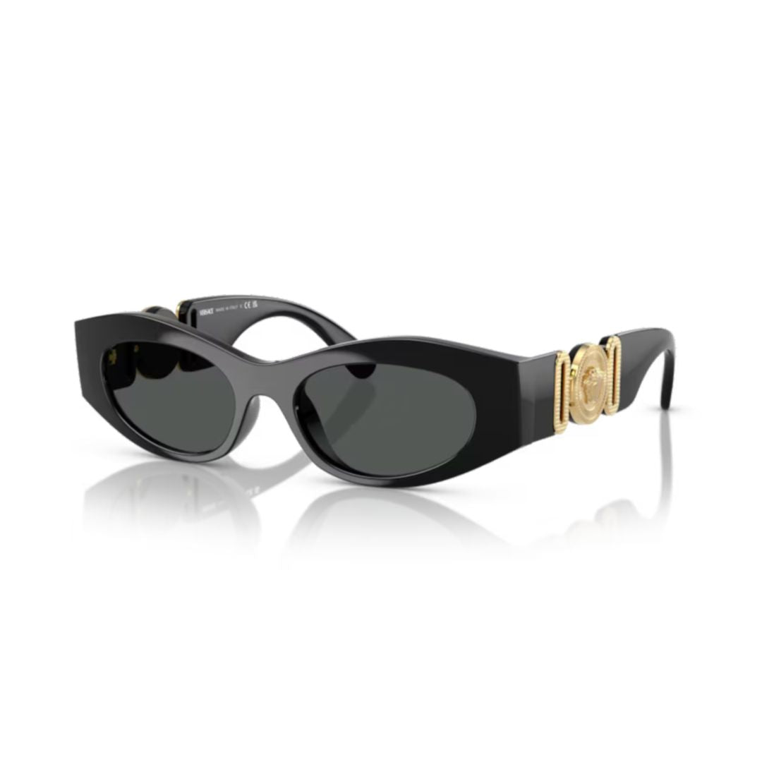 0ve4480u Elongated Oval Sunglasses with Gold Medallion Accents