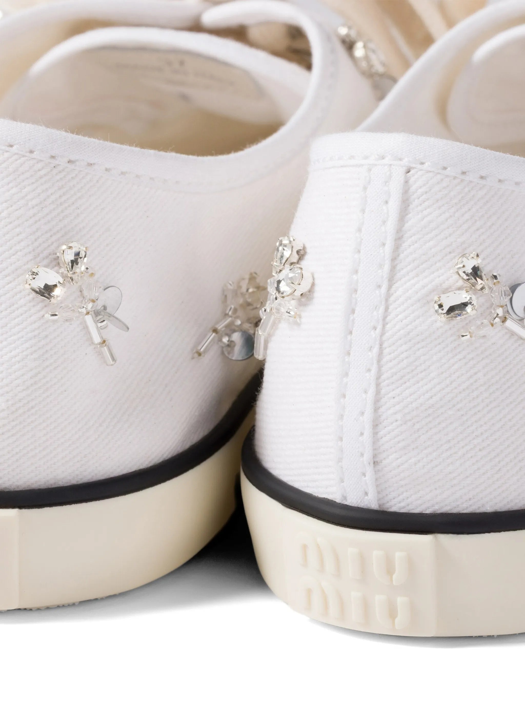White Low-Profile Crystal-Embellished Canvas Sneakers