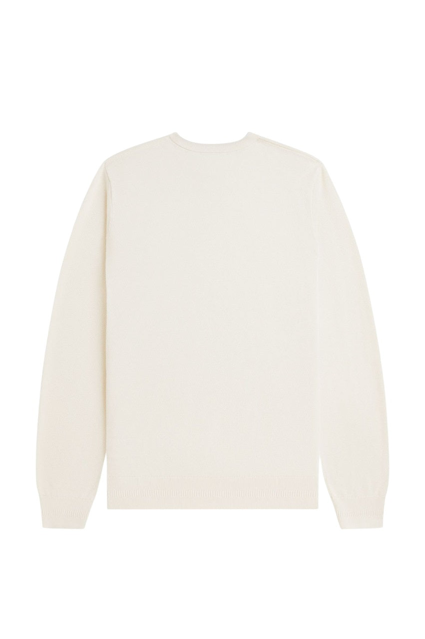 Cream Crewneck Sweater With Ribbed Details