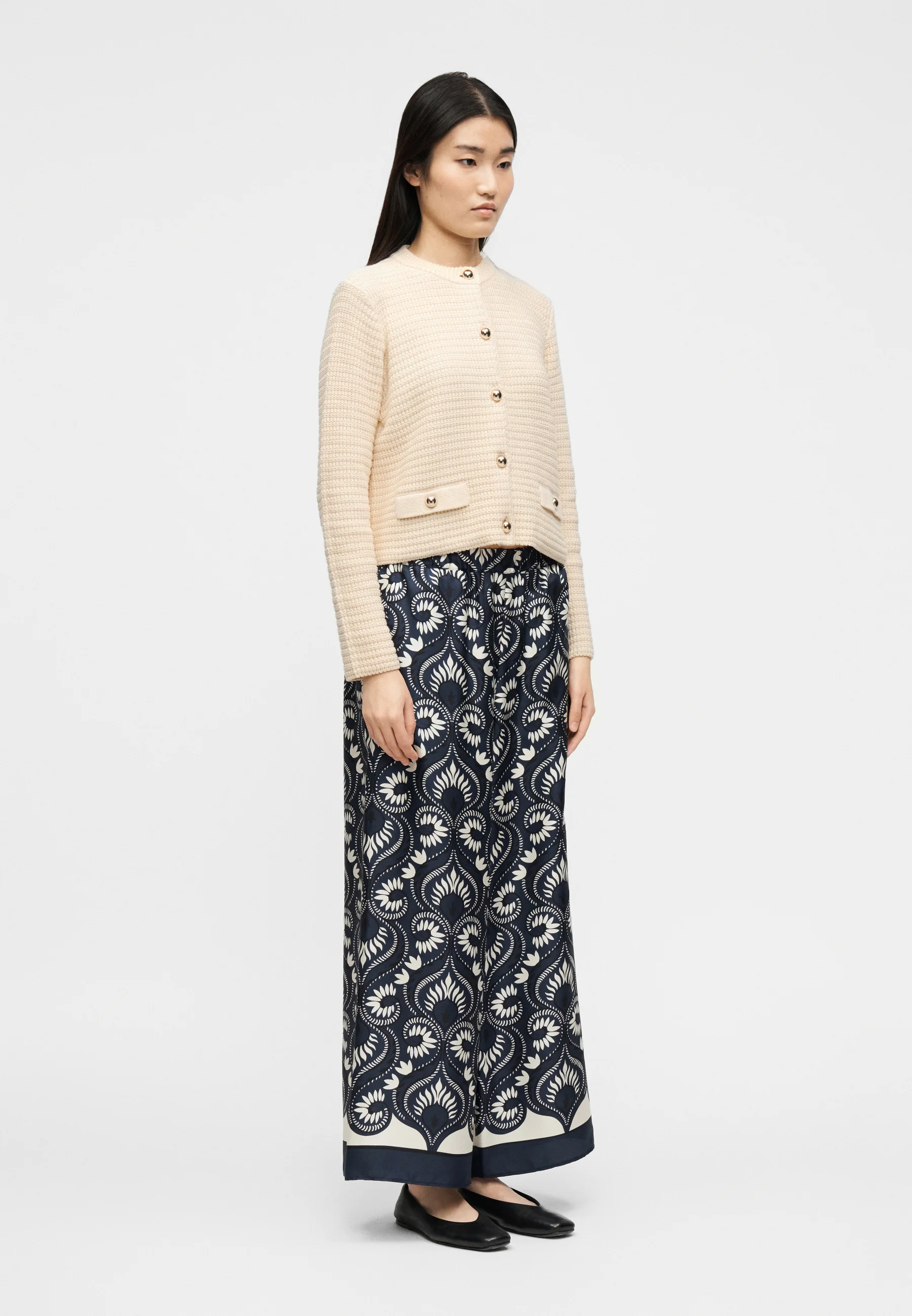 Ecru Cotton Blend Cardigan Sweater