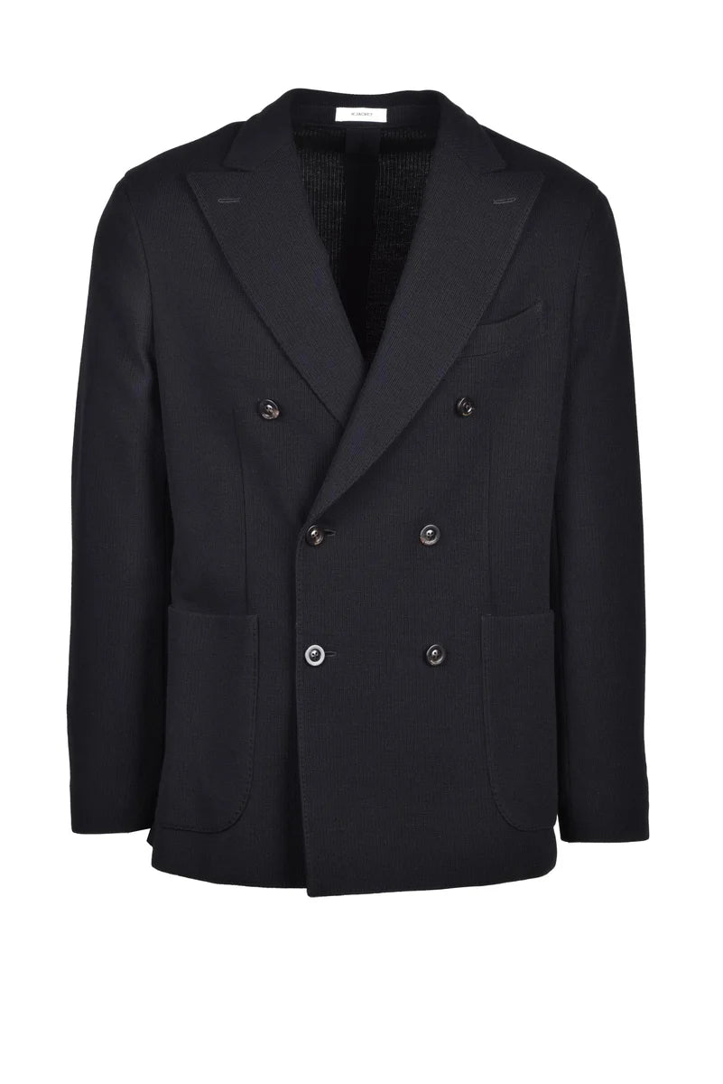 Double-breasted Knit Blazer - Black
