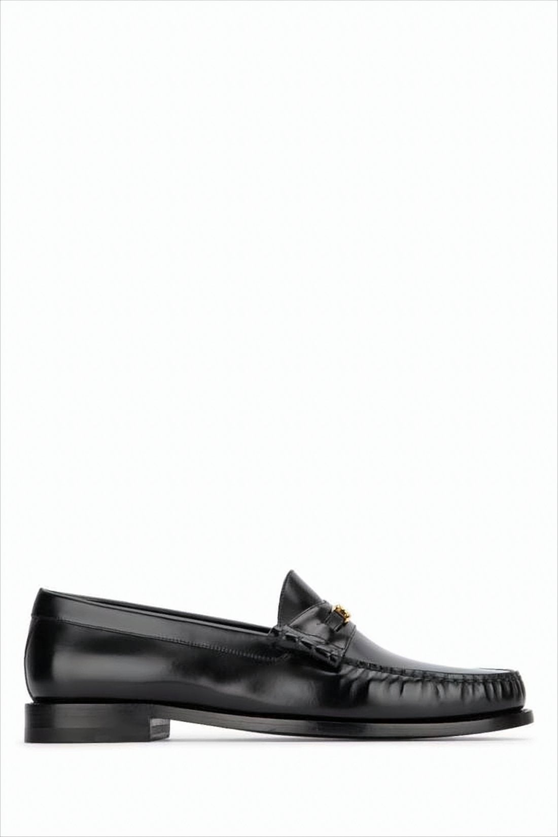 Smooth Leather Loafers with Polished Finish and Metallic Accent